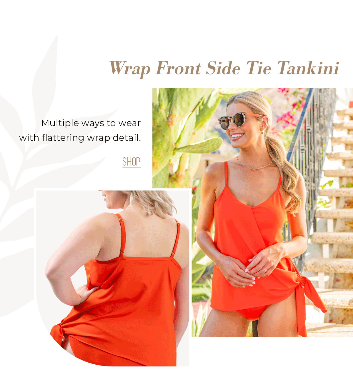 Shop Aquashape Women's Pop Orange Wrap Front Side Tie Tankini Swimsuit Top