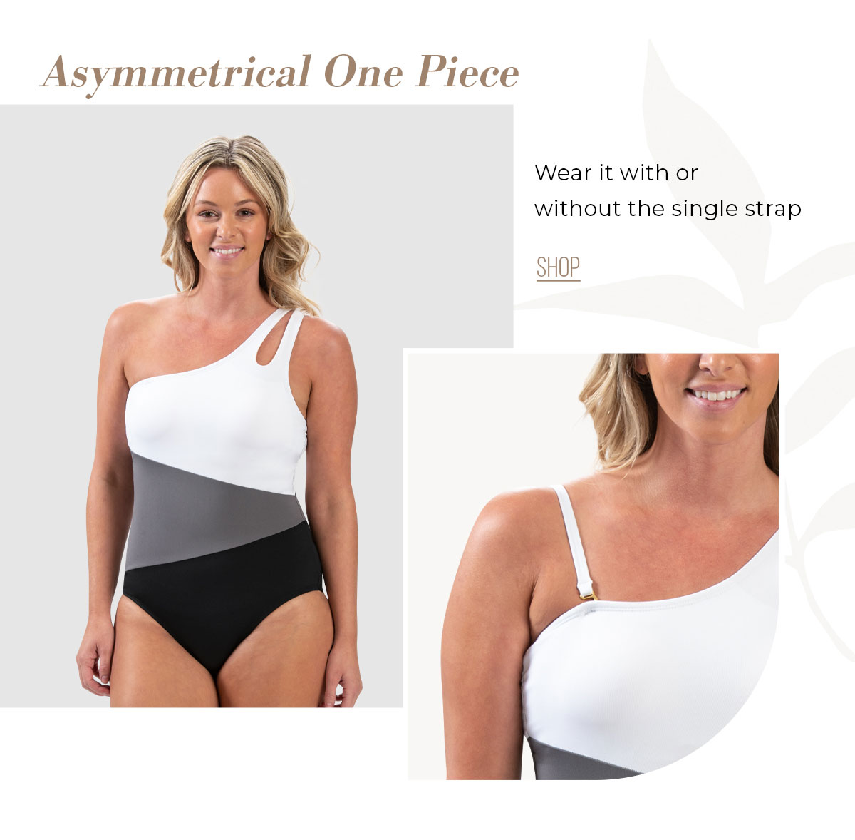Shop Aquashape Women's Black And White Moderate Asymmetrical One Piece Swimsuit Asymmetrical One Piece Wear it with or without the single strap SHOP 